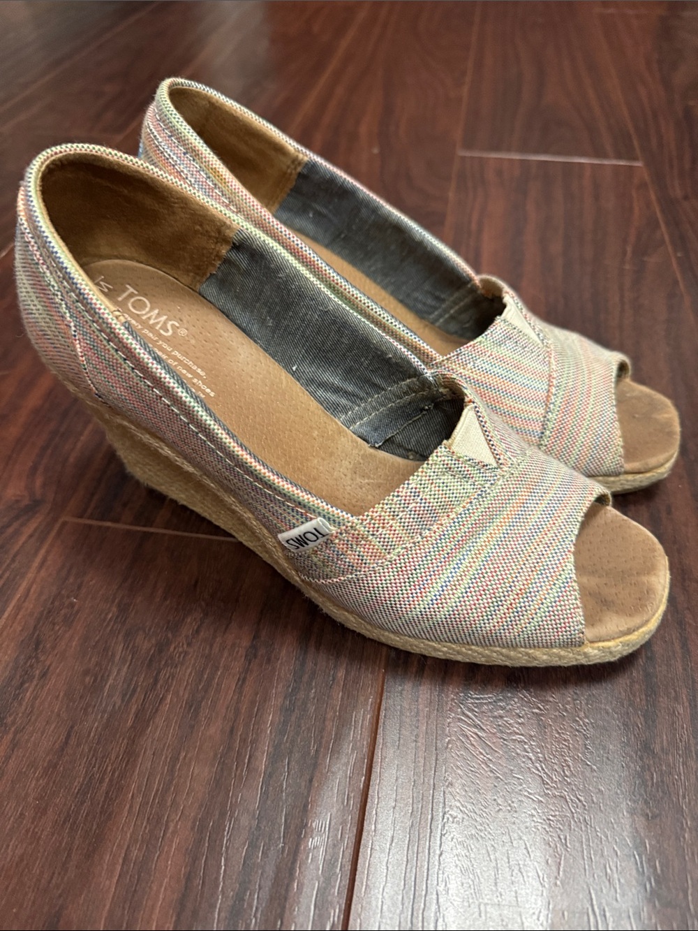 TOMS Multicolor Canvas Peep-Toe Wedge Espadrille